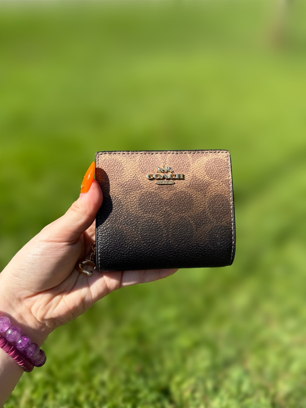 Coach Brown to Black Ombre Signature Compact Wallet